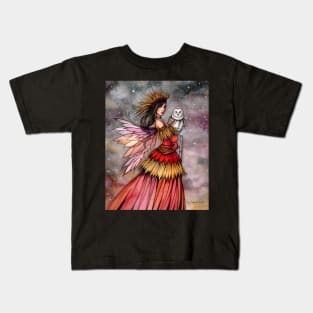 Quiet Ember Fairy and Owl Fantasy Art Kids T-Shirt